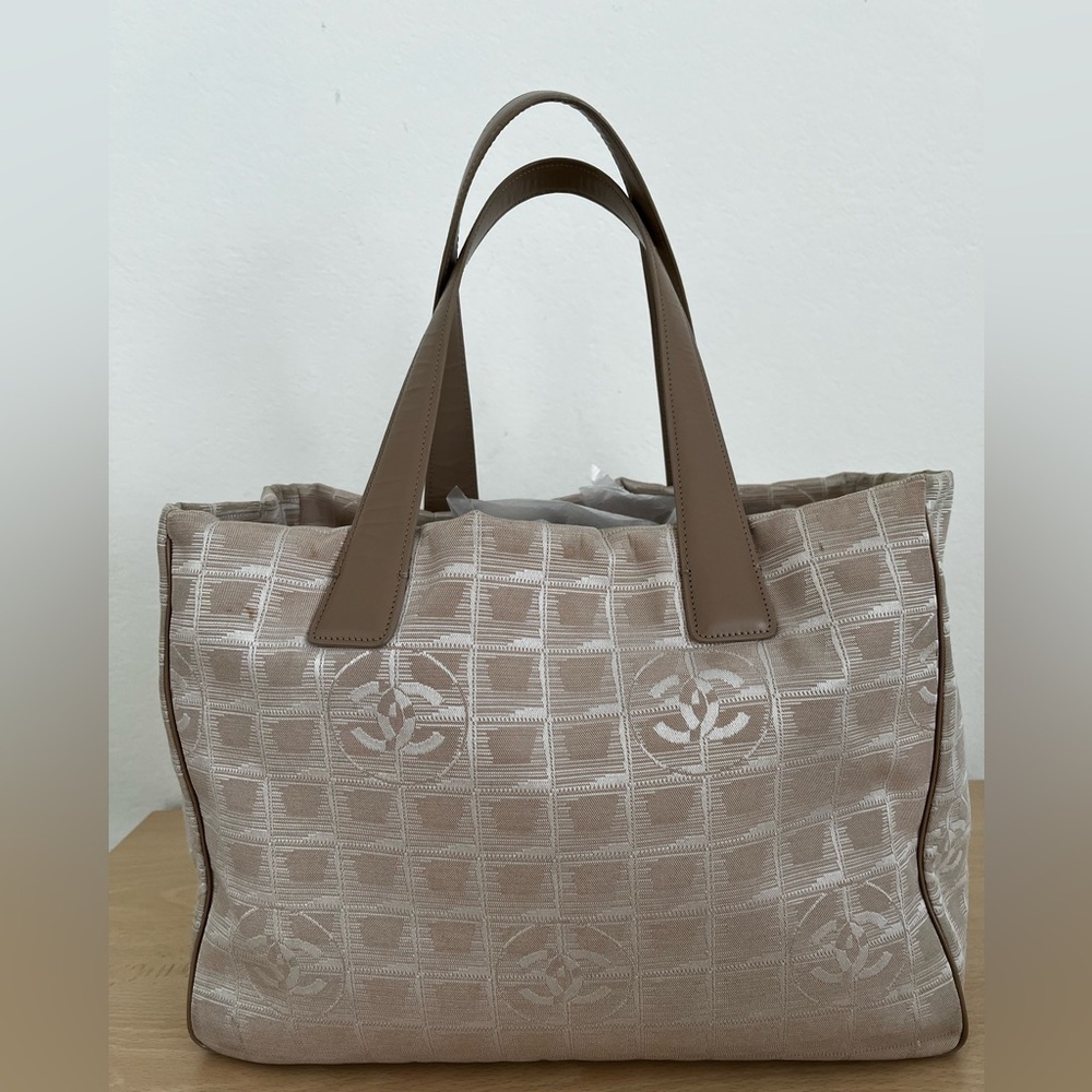 Chanel Jacquard Canvas Travel Line Tote Beige Late 90’s-Early 2000s